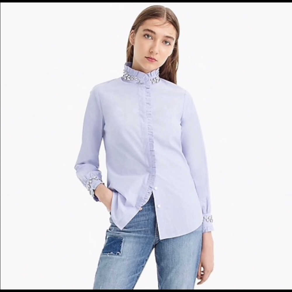 J. Crew Embellished Blue Oxford